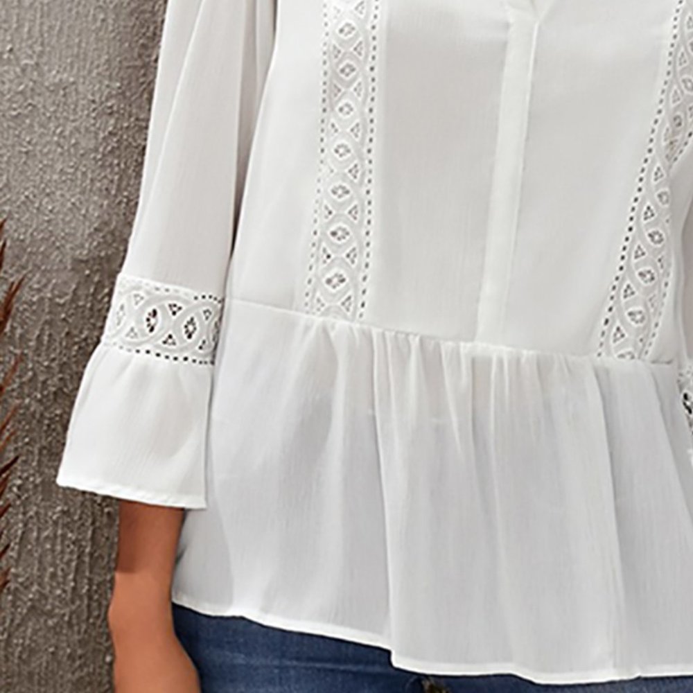 White Lace Ruffed Long Sleeve Blouse - Picture 3 of 6